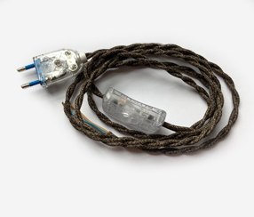 Twisted cord set with inline switch, brown cotton