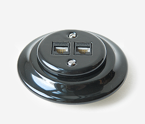 Porcelain flush-mounted data socket, black