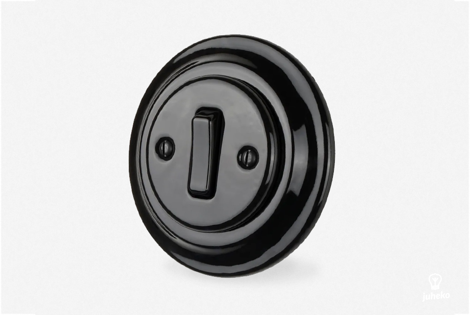 Porcelain flush-mounted two way rocker switch, black