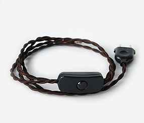Twisted cord set with inline switch and plug, dark brown