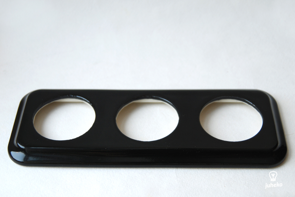 frame " Ida" for flush-mount wall sockets and switches, 3 black, porcelain frame " Ida" for flush-mount wall sockets and switches, 3 black, porcelain