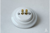 Switch with two metal button, flush-mounted, white, porcelain
