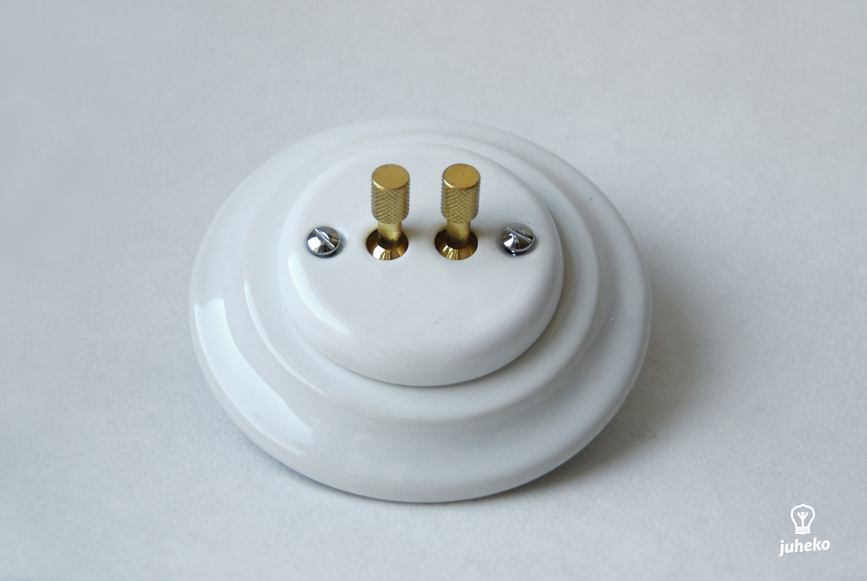 Switch with two metal button, flush-mounted, white, porcelain