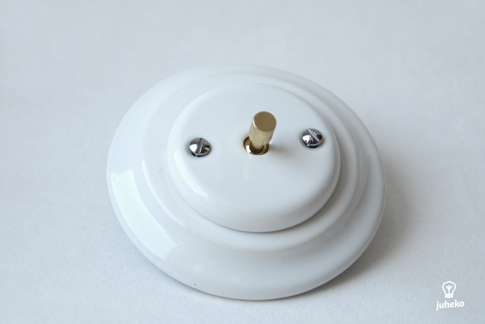 switch with metal button, flush-mounted , white, porcelain switch with metal button, flush-mounted , white, porcelain