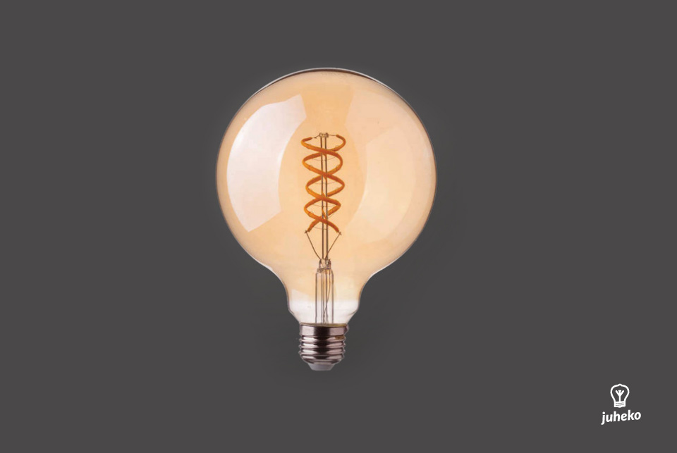 Amber cover curved-LED filament lightbulb 125mm, 300lm