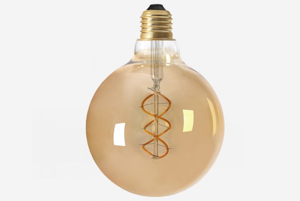 Amber cover curved LED filament lightbulb 125mm, 300lm, DIM