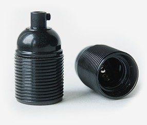 Thermoplastic lampholder E27 with threads, unearthed, black