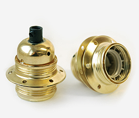 Brass lampholder E27 with two shade rings, earthed