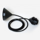Fabric cord set with E27 lampholder and plastic ceiling cup, black